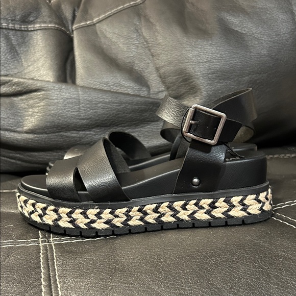 MIA Shoes - MIA Lydia Black Espadrille Sandals with Woven Sole Size 8